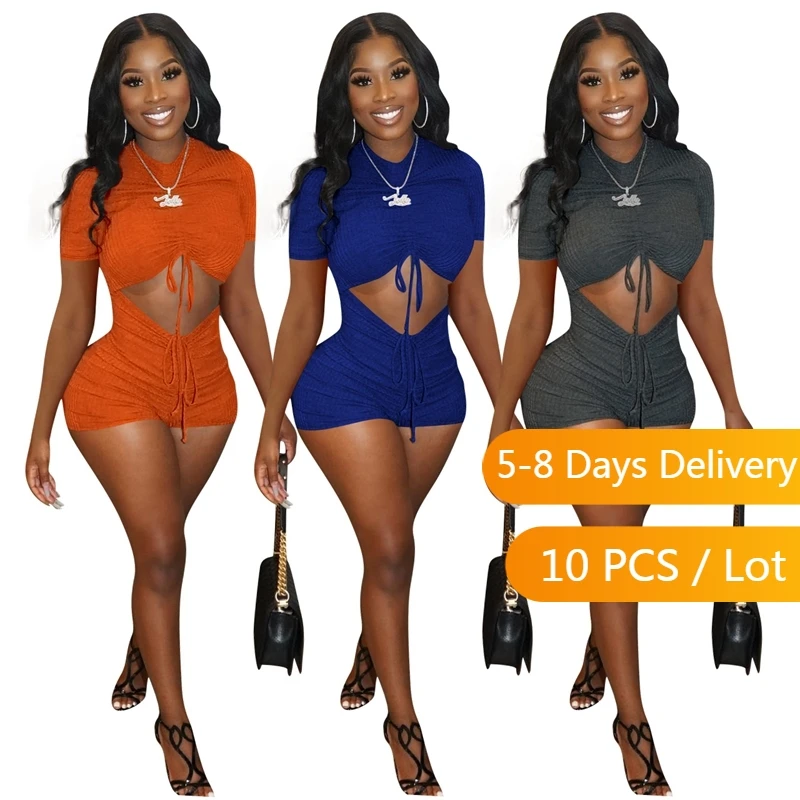 

Bulk Items Wholesale Lots Hollow Out Ribbed Playsuit Women Summer Ruched Bodycon One Piece Jumpsuit Party Club Sexy Jumpsuit