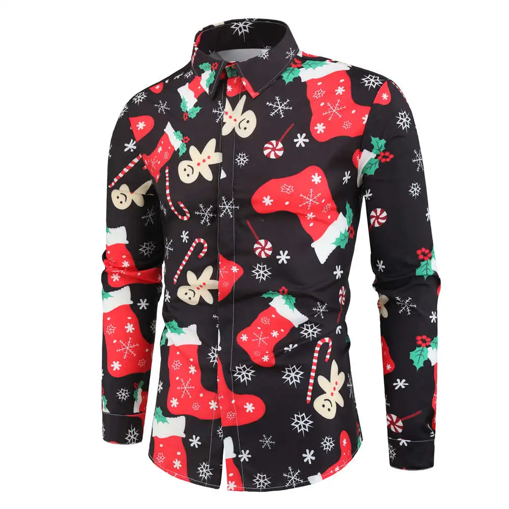 Camisa masculina мужская повседневная Рождественская рубашка со ...