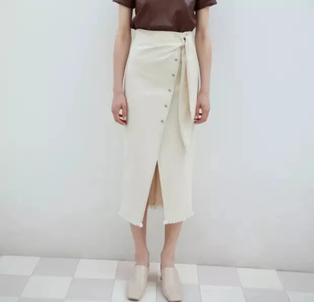 

Literature And Art Non-mainstream 2019 French Retro Primary Color Non-symmetrical Wrap-Style Cowboy Canvas Skirt Western Style