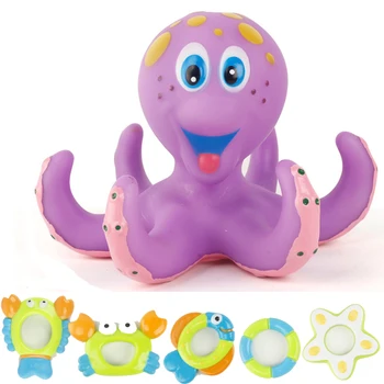 

Cartoon Octopus Bath Toy Octopus Circle Toy Bathing toys for children Christmas Halloween gifts for baby rubber toy 6pcs/lot