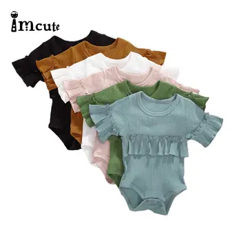 

Imcute Baby Autumn Clothing Newborn Baby Girl Boy Clothes Ruffled Short Sleeve Bodysuit Solid Playsuit Jumpsuit Outfits Sunsuit