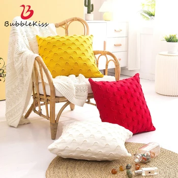 

Bubble Kiss Pure Color Throw Cushion Cover Creative Semicircle Pattern Design Pillow Case Square Knitted Bedding Pillow Cover