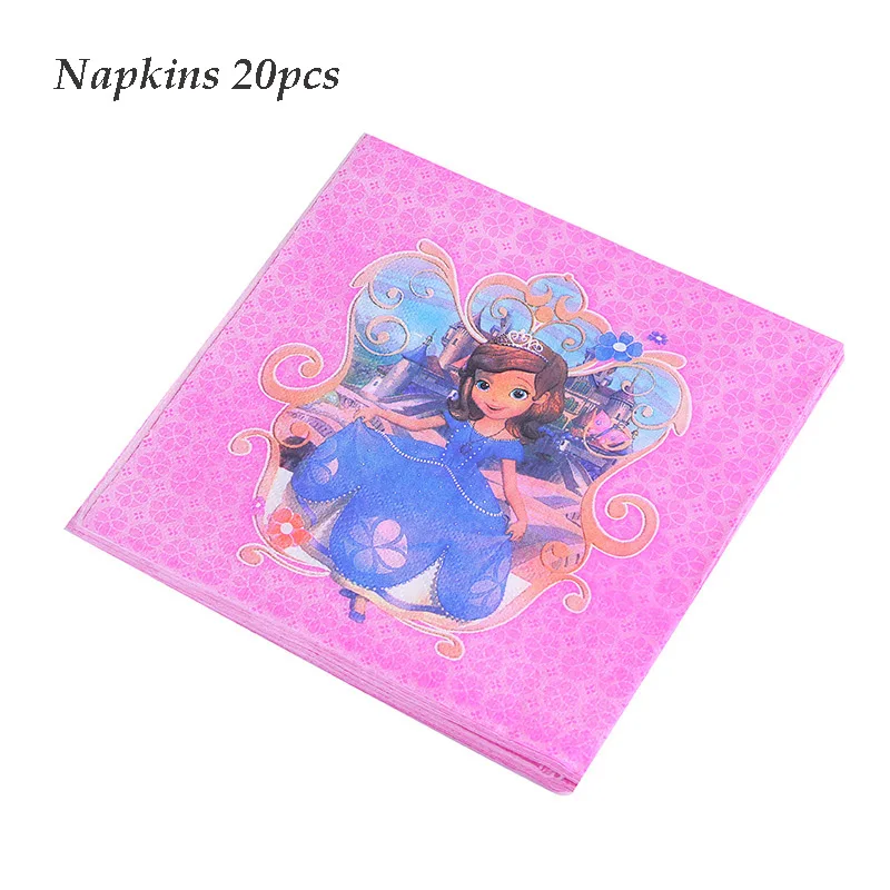 Napkin 20pcs Принцесса тематика-София вечерние столовые приборы девочки дети день рождения одноразовые декоративные тарелки салфетки для стаканчиков Детские душевые принадлежности для декора - Цвет: Napkin 20pcs