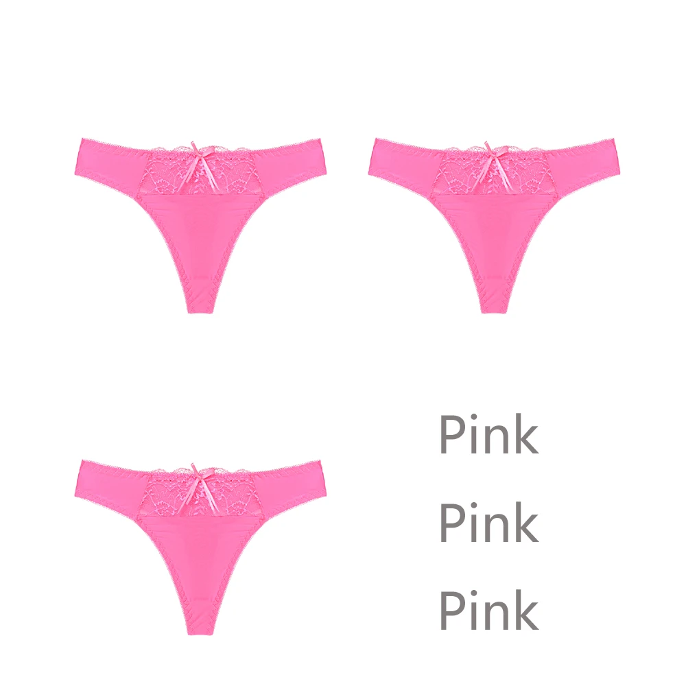 Pink Pink Pink 3 шт./лот, женские стринги, стринги, сексуальные бесшовные трусики, низкая посадка, стринги для женщин, одноцветные, размера плюс, нижнее белье для женщин, нижнее белье Танга - Color: Pink Pink Pink