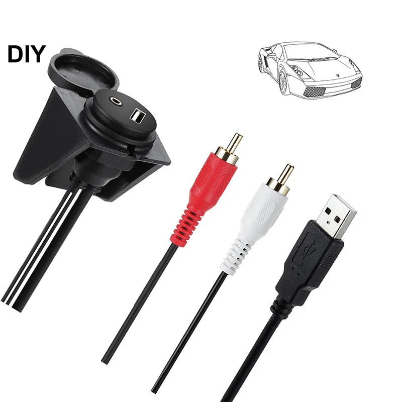 USB aux RCA заподлицо приборной панели монтажный кабель USB и 2 RCA к USB и 3,5 мм Женский AUX удлинитель