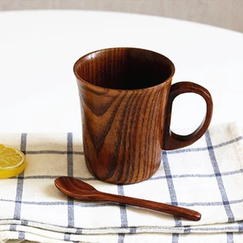 

1pcs Real Jujube Mug Wooden Natural Material Anti-scalding Japanese Style Office Water Cup with Handle Coffee Beer Teacup