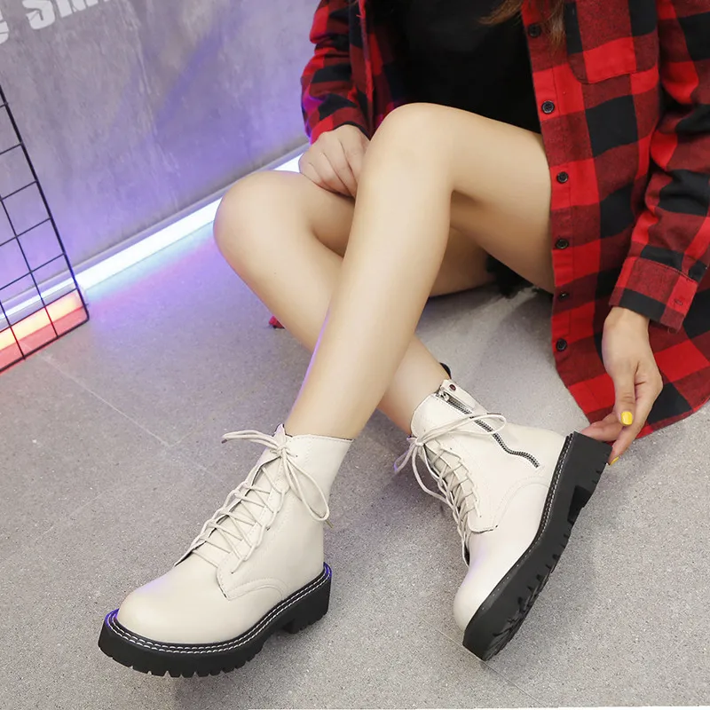 Cena COOTELILI kobiety okrągłe Toe botki dla kobiet krótkie pluszowe buty zimowe zamszowe zasznurować botki dla kobiet Zip dorywczo mody