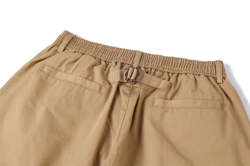 Cor sólida plissado shorts homens verão na