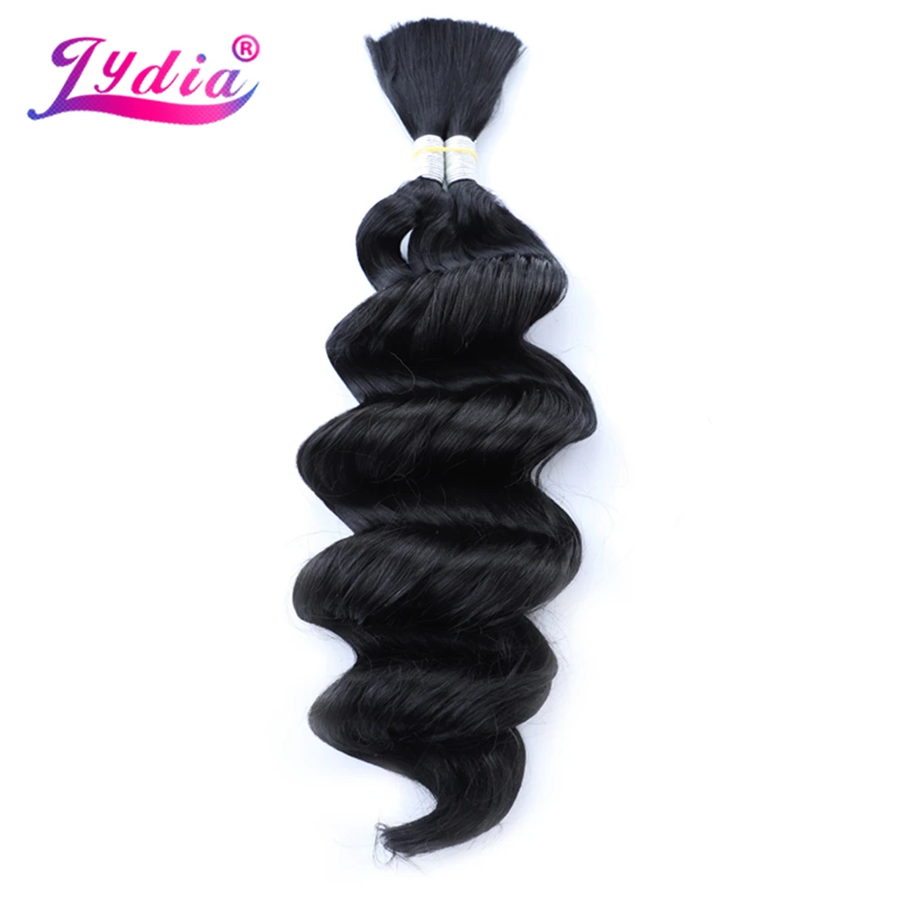 Lydia For Women No Weft Curly Wavy Synthetic Hair Bundles 18"-24" 1PCS 1B# Color Bulk Crochet Synthetic Braiding Extensions
