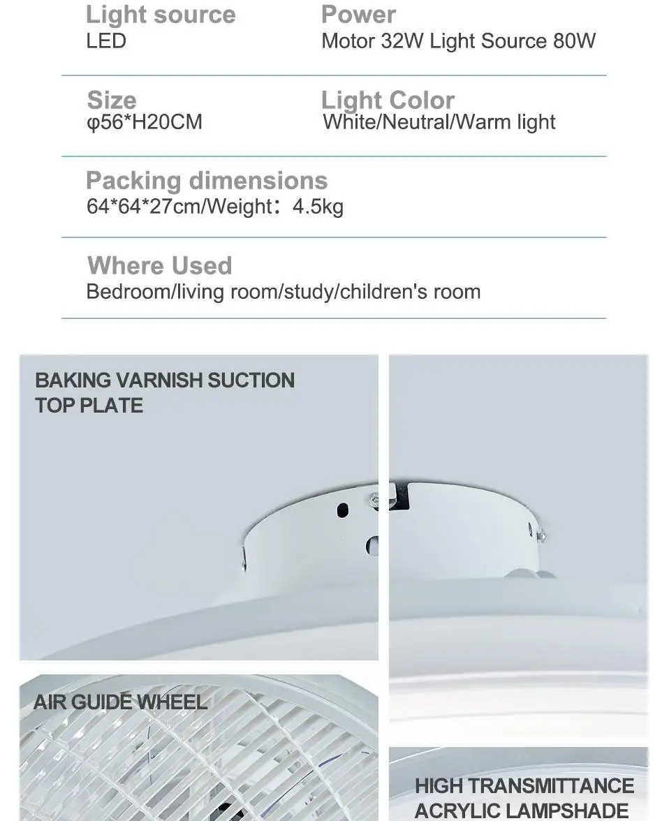Светодиодный потолочный светильник Mordern, вентилятор 80 Вт C010 AC220V, трехскоростной вентилятор, лампа для внутреннего освещения, потолочный вентилятор с дистанционным управлением и регулируемой яркостью