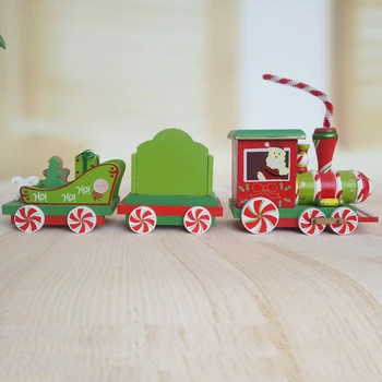 

Christmas Kids Little Trains Toy Wooden Train Ornaments Painted Train with Santa Bear for Baby Kid Xmas New Year Gift Home Decor