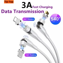 USB Magnetic Cable Rotate Magnetic Cable USB 3A Fast Charging Quick Charge Charger for xiaomi iPhone Huawei Samsung vivo oppo