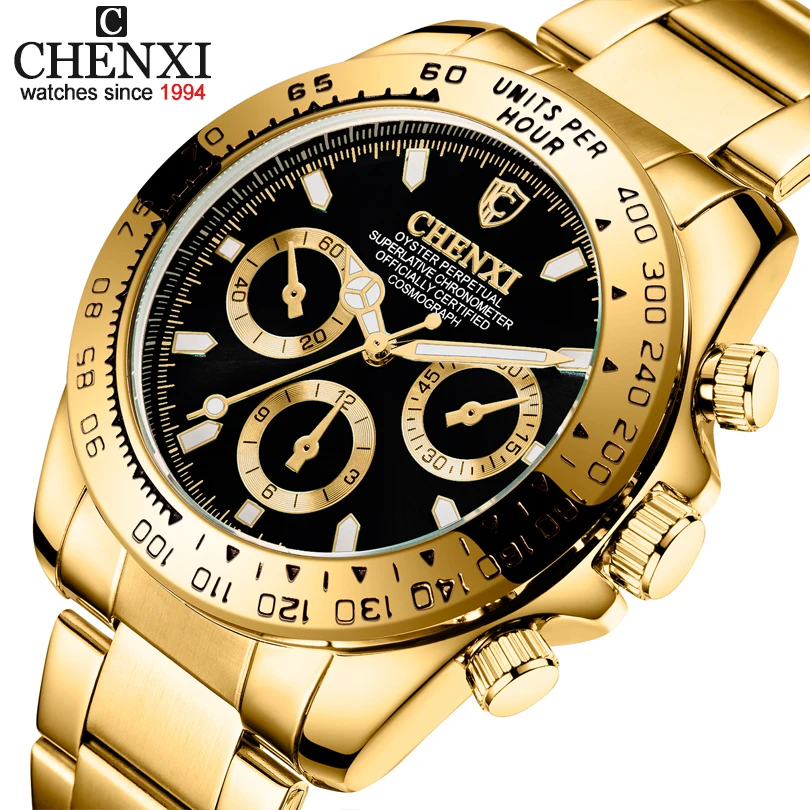 

CHENXI Men Golden Luxury Watches Brand 2019 New Fashion Simple Analog Quartz Wrist Watches Stainless Steel Band Watch Relogio