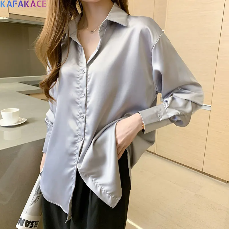 

KAFAKACE 2020 Blouses Shirts Plus Size Women Basic Solid Casual Long Sleeve Rayon Office Lady Shirts Autumn Blouses Clothing