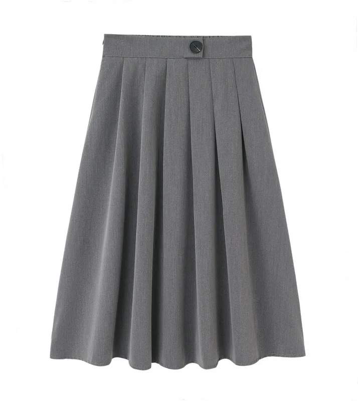 Осень-зима, Студенческая плиссированная Ретро черная длинная юбка на молнии, Корейская женская, высокая талия, повседневная женская юбка, женские юбки - Цвет: Серый