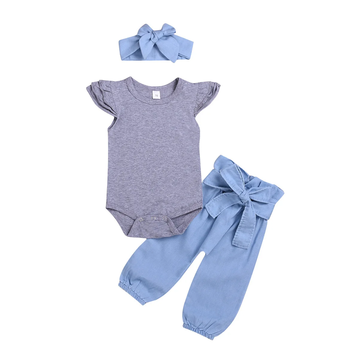 

Foreign Trade Childrenswear Summer Europe And America CHILDREN'S Suit Girls Fly Sleeve Tops Bow Lace-up Loose-Fit Trousers Set