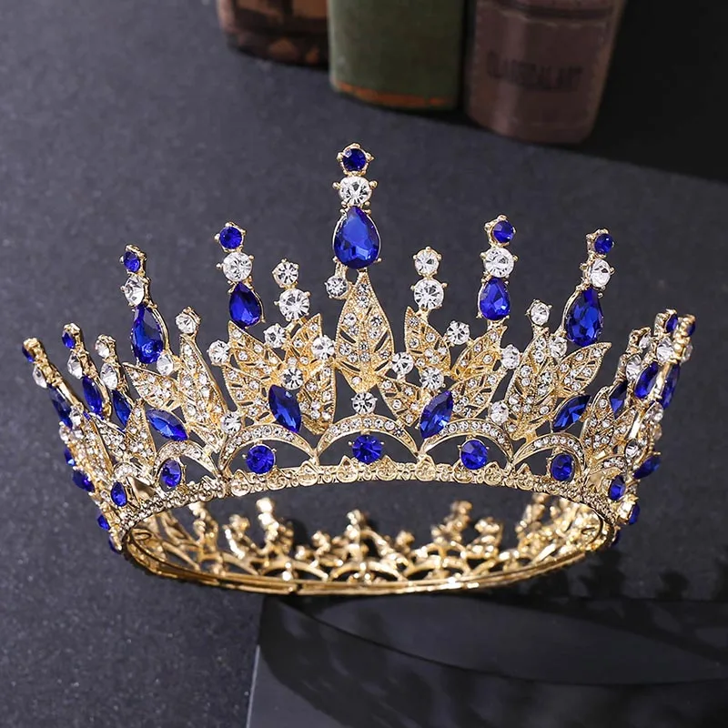 Royal Princess Diadem Bling Crystal Leaf Full Round Tiaras and Crowns Headbands for Women Girls Bride Wedding Hair Jewelry | Украшения и
