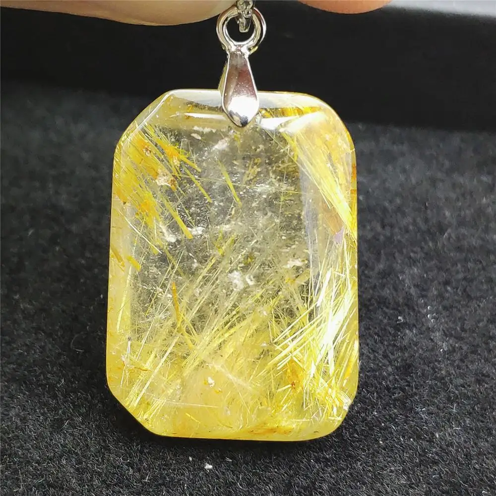 

Genuine Natural Gold Titanium Rutilated Quartz Pendant Rectangle Gemstone Best Reiki Gift Crystal Pendant 27x20x10mm AAAAAA