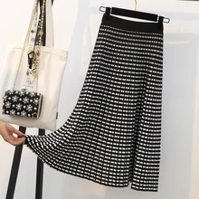 Banulin, высокое качество, новинка, осень и зима, для отдыха, женские юбки, квадратный геометрический узор, высокая талия, вязаная юбка, Saia