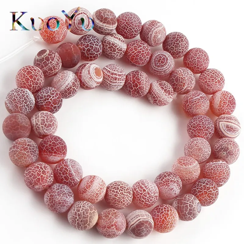 Natural Stone Matte Red Cracked Dream Fire Agates Dull Polish Spider web Onyx Beads For Jewelry Making DIY Bracelet 15&quot 6/8/10mm |