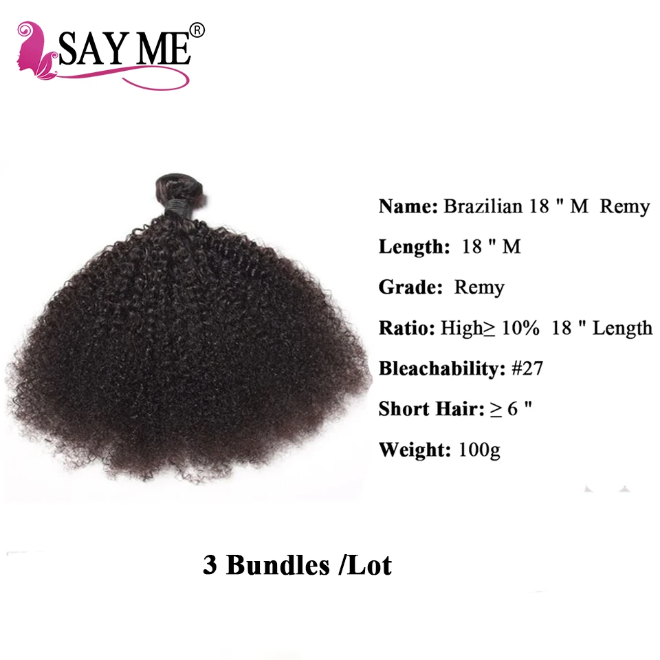 

Mongolian Afro Kinky Curly Hair Weave 1 3 4 Bundles Deal 100% Curly Human Hair Bundles Natural Color Remy Hair Extensions SAY ME