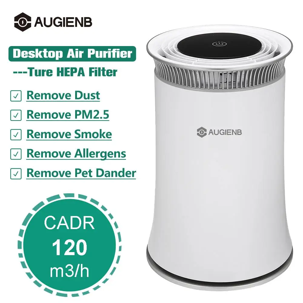 AUGIENB Air Purifier HEPA Filter Negative Ion Fresh Air Smart 8H Timer Touch Button Control For Home Office LED Night Light