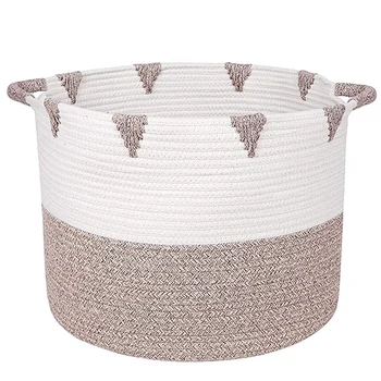 

Storage Baskets - Cotton Rope Basket Woven Baby Laundry Basket with Handle for Diaper Toy Cute Neutral Home Decor-Dropship