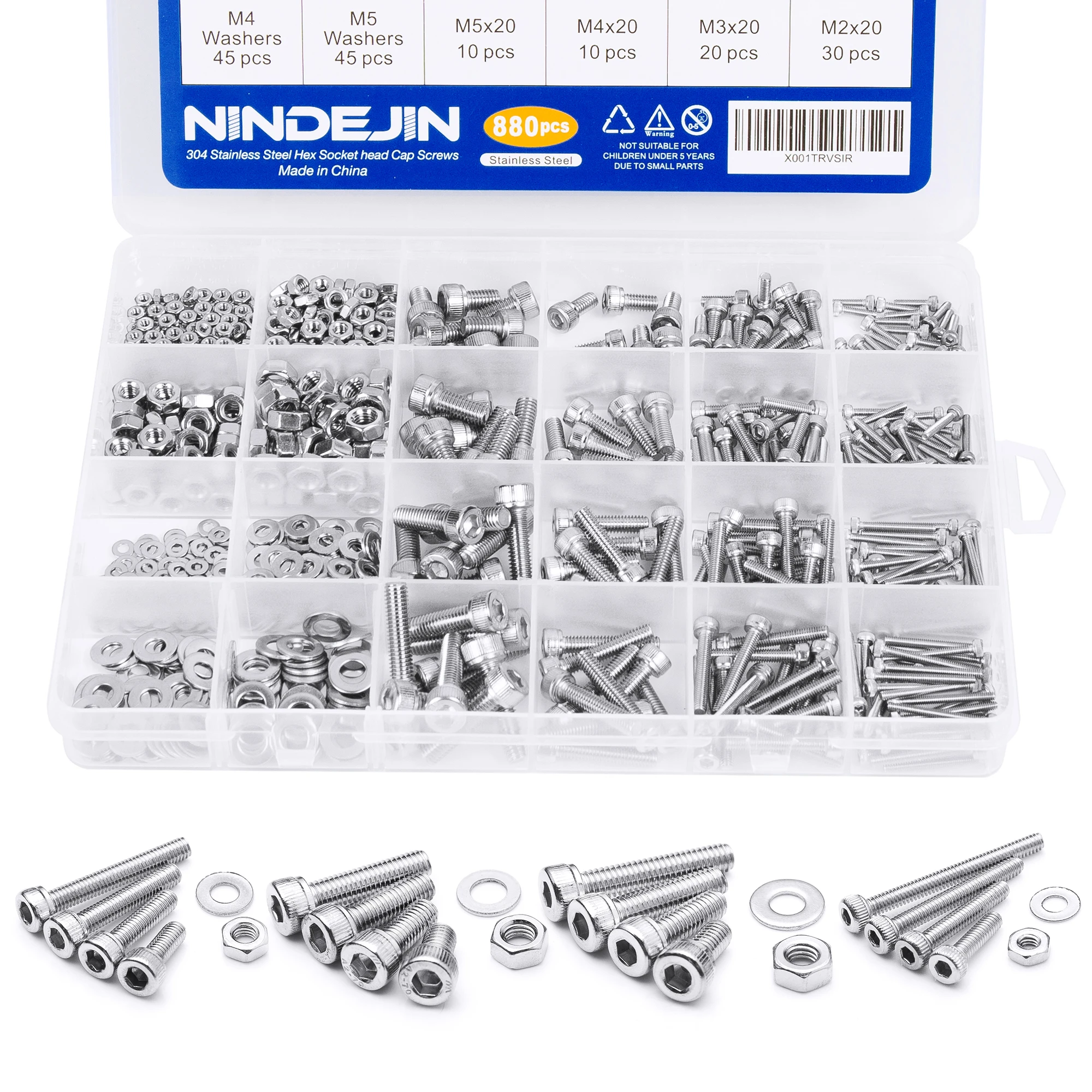 Precio Especial Ninejin-Juego de tornillos de cabeza hexagonal, 880 uds, M2, M3, M4, M5, acero inoxidable, hexagonal, cabezal redondo plano, surtido de Kit de tornillos 16RO8e8D