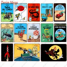 Tintin Catoon película estaño cartel de placa de Metal pared vintage arte Poster hierro pintura Bar Café niños Pared de habitación artesanía decoración del hogar WY66