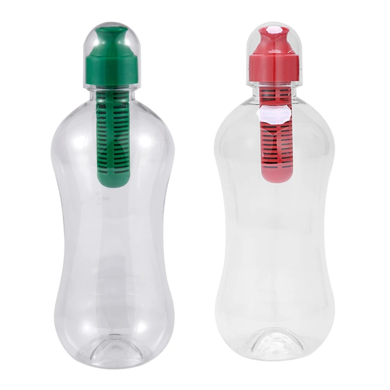 

ABUO-2 Pcs 550ML Outdoor Water Bobble Hydration Filter Bottle Filtered Drinking, Green with Red