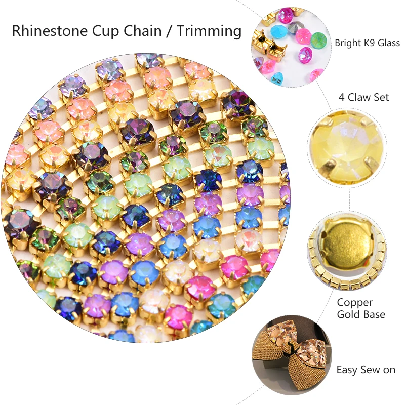Oleeya Sparse claw neon colors rhinestones cup chain trimming