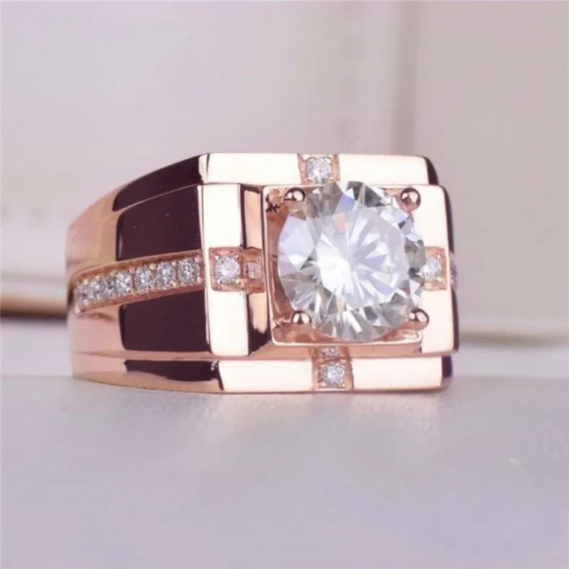 Popular Trendy Business Wide-Faced White Zirconium Ring For Men Copper European Style Engagement Wedding Party Rings Jewelry wedding rings finger rings fashion rings engagement rings zircon rings fashion ring crystal rings stone rings