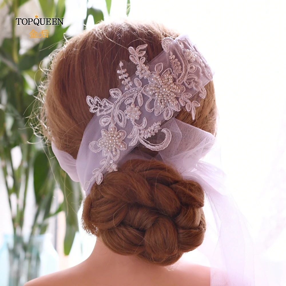 TOPQUEEN WSL03 Handmade Lace Headband Bridal Wedding Veil pearl hairpiece bride veil headpieces bridal hair accessories