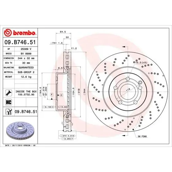 Диск тормозной передний MB W212/S212/C204/A207 3.5-5.0 09 BREMBO