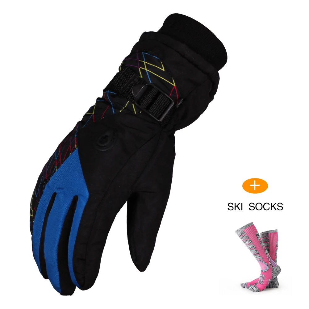 Синий Ski Gloves(1 Pair) Warm Gloves for Men and Women Touch Screen Windproof Waterproof Non-Slip Outdoor Winter Gloves and Get 1 Pai - Цвет: Синий
