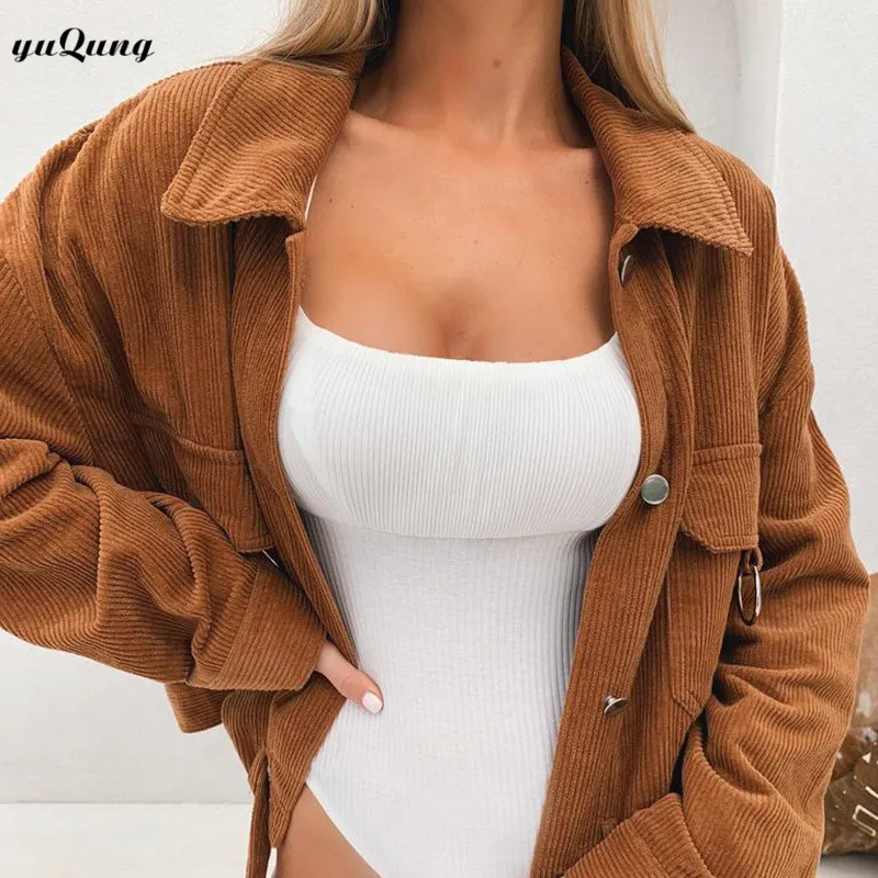 Greatest  women New brown Corduroy Jackets Winter Autumn Long Sleeve Turn-down Coats Plus Size Overcoats Fema