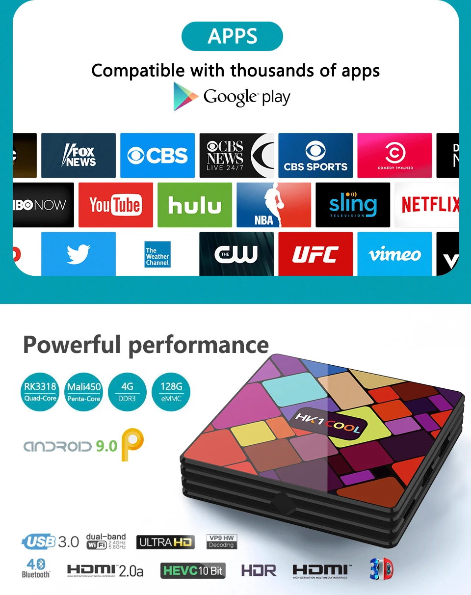 5 шт. HK1cool Android 9,0 ТВ приставка Rockchip RK3318 4 Гб DDR3 64 Гб 2,4G 5G двойной WiFi 4K медиаплеер USB3.0 HK1 прикольная приставка