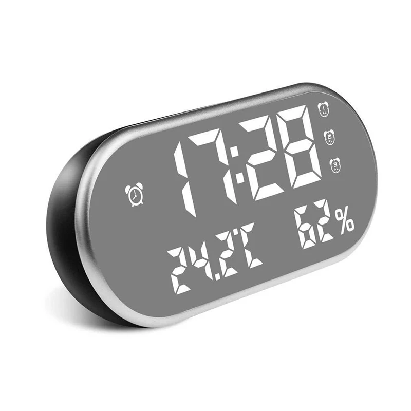 Electronic Mirror Alarm Clock with LED Display and Backlight for Desk Along with Temperature and Humidity Display