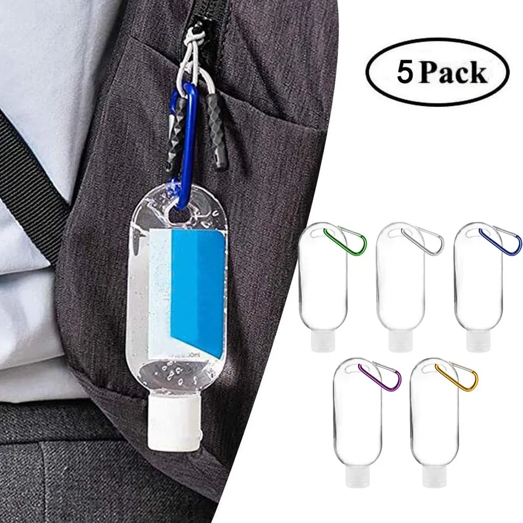 5pcs Colorful Empty Bottle With Key Ring Clear Travel Keychain Bottles