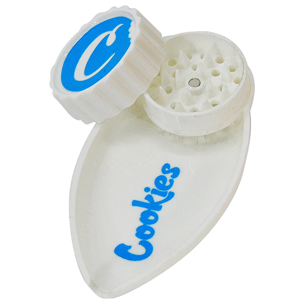 1PC Cookies New 40mm Weed Grinder with Funnel Tray Plastic Leaf Shape