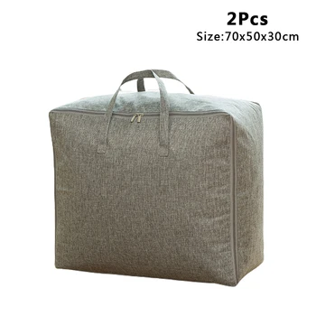 

2pcs Clothes Blanket Wardrobe Storage Bag With Handles Waterproof Two Way Zipper Quilt Organizer Moisture Proof Cotton Linen