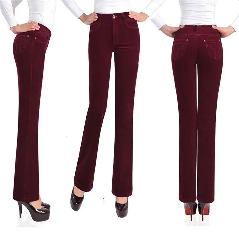 Бесплатная доставка высококачественные женские вельветовые брюки клеш на осень