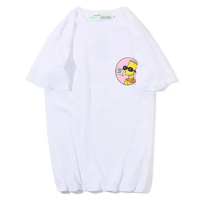 Европейская американская 19SS Off-White OW Симпсон мужские и женские парные модели влюбленных Модная хлопковая футболка с круглым вырезом и коротким рукавом