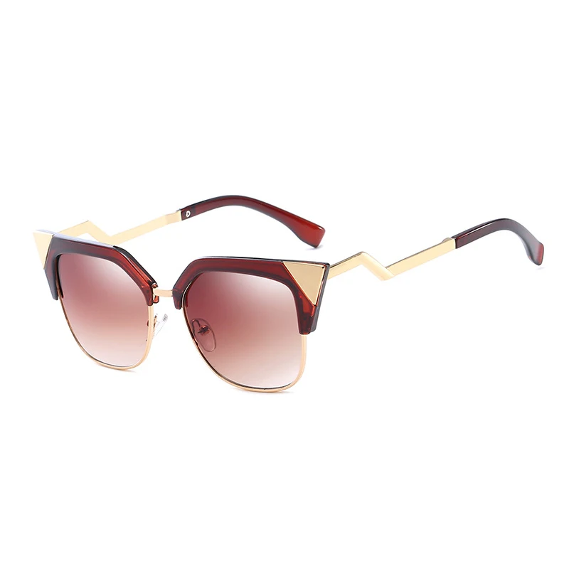 RFOLVE Fashion Half Frame Cat Eye Sunglasses Women Brand Summer Outdoor Travel Sun Glasses High Quality UV Goggles Shades RX245 - Цвет линз: C2 Brown Lens