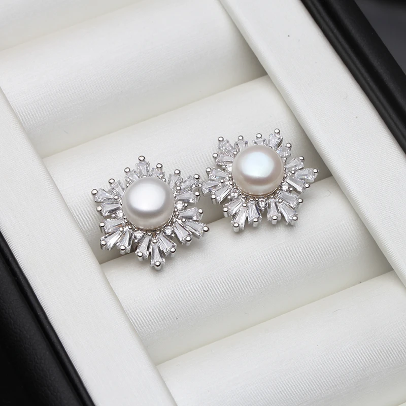 Real Freshwater Pearl Earrings For Women,925 Sterling Silve Pearl Stud Earrings Aretes Coreanos Cultured Pearl Earrings Gift
