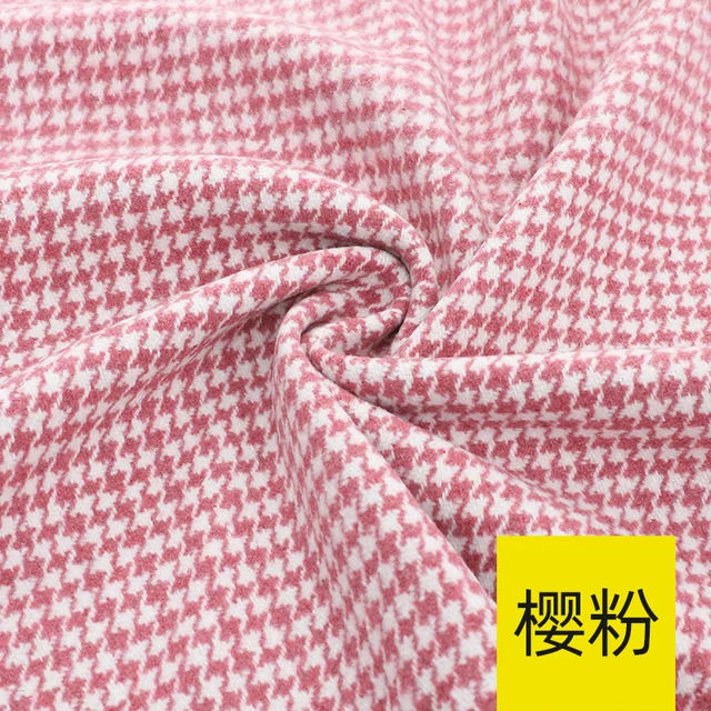 Width 150cm Tweed Wool Polyester Blend Tartan Plaid Houndstooth Fabric England Woolen Clothing Material For Coat Vest Cloth Pink