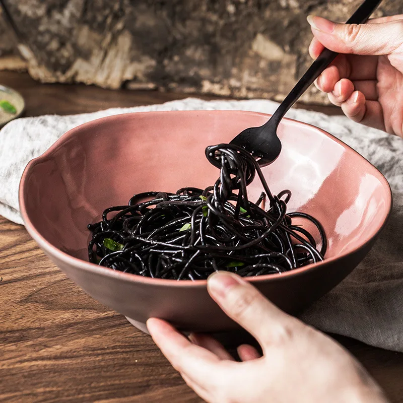 1 шт. в европейском стиле, керамическая красная миска-ведро, миска Ramen, миска для фруктового салата, большая миска для супа, лапши, обеденная миска, домашняя посуда без ложки