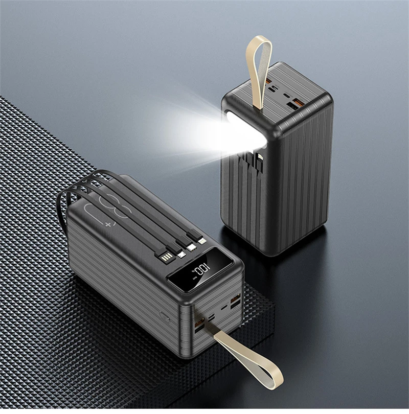 80000mAh Power Bank Built in 4 Cables Portable Charger LED Display Four USB Powerbank External Battery Pack Power Bank Poverbank charmast Power Bank