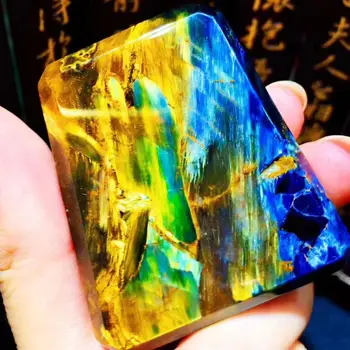 

Certificate Natural Blue Yellow Pietersite Women Men Chatoyant Pendant 48.8*44.5*9mm Rectangle Gemstone From Namibia AAAAA