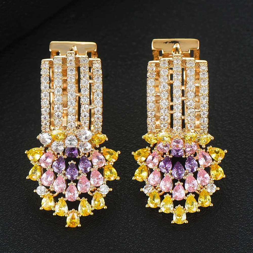 Multicolor SisCathy Модные женские серьги-кольца, модные ювелирные изделия, африканские индийские Бохо геометрический кубический цирконий CZ серьги - Окраска металла: Multicolor